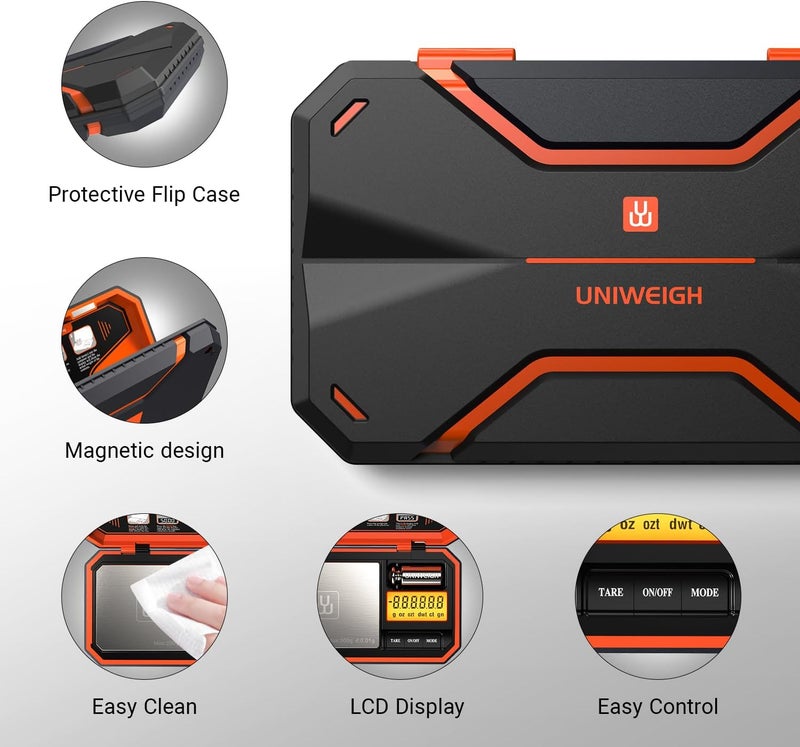 UNIWEIGH Digital Pocket Scale 200g/0.01g, Digital Scale Grams,6 Units Conversion Jewelry Scales,Coins Scale with LCD Display,Tare Function for Food,Powder,Small Items(Battery Included)-Orange - Image 3